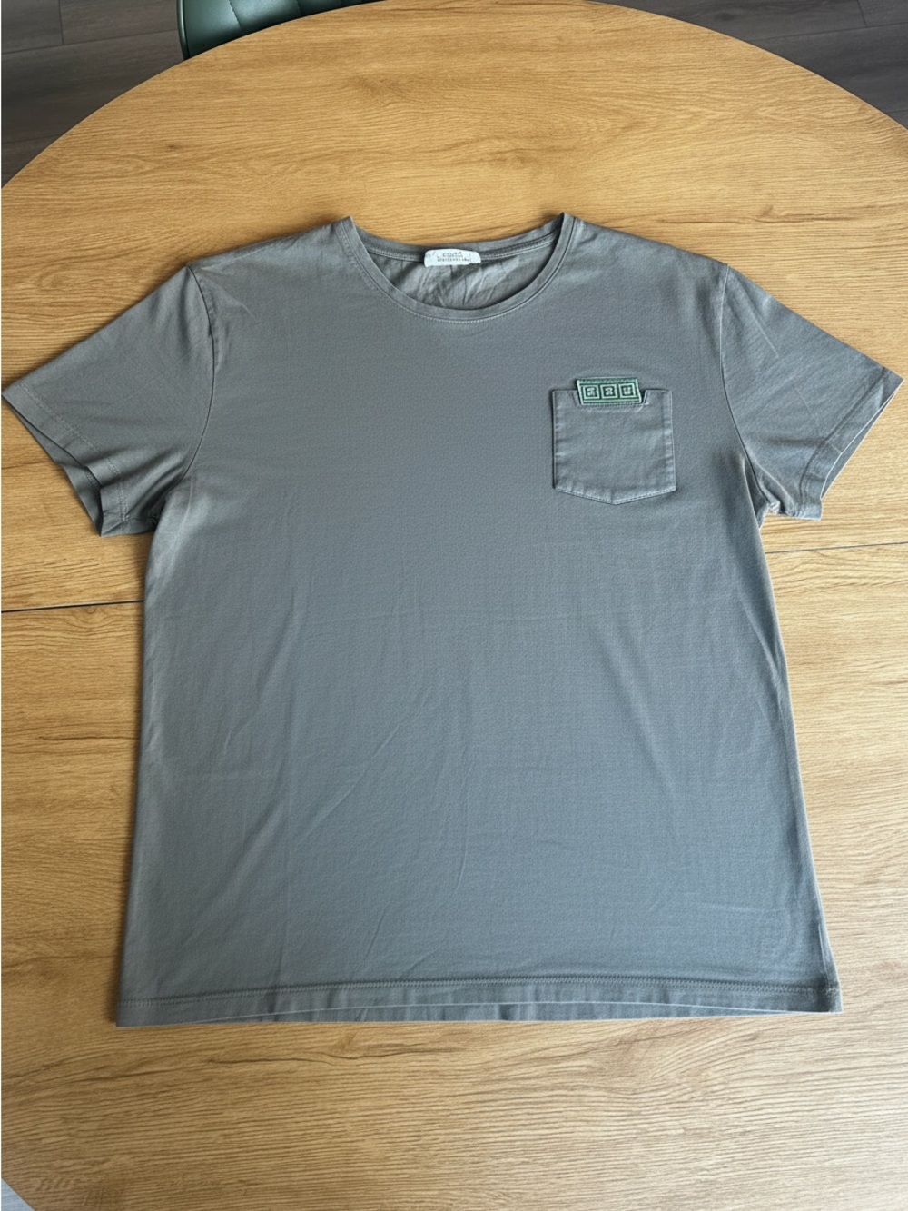 Versace Collection Sage Green Gray Pocket Crewneck T-Shirt – Size Medium